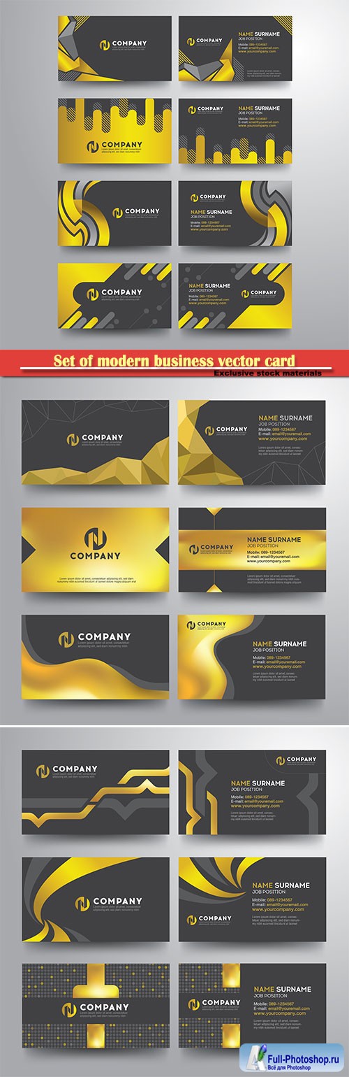 Set of modern business vector card gold gray geometric