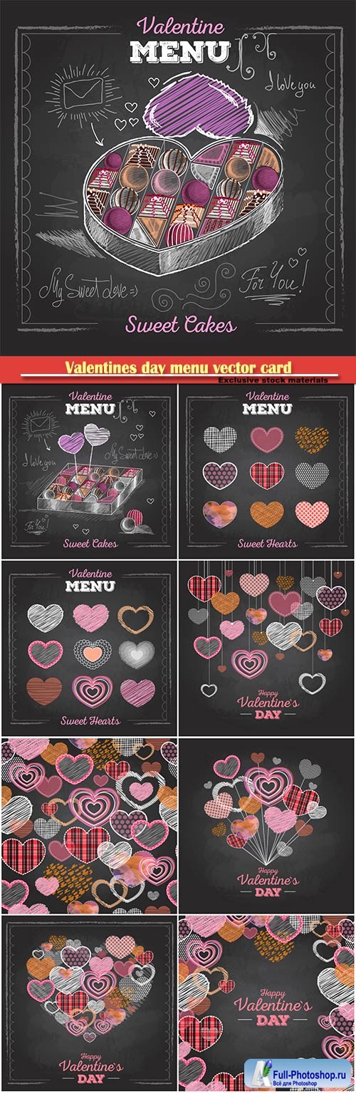 Valentines day menu vector card