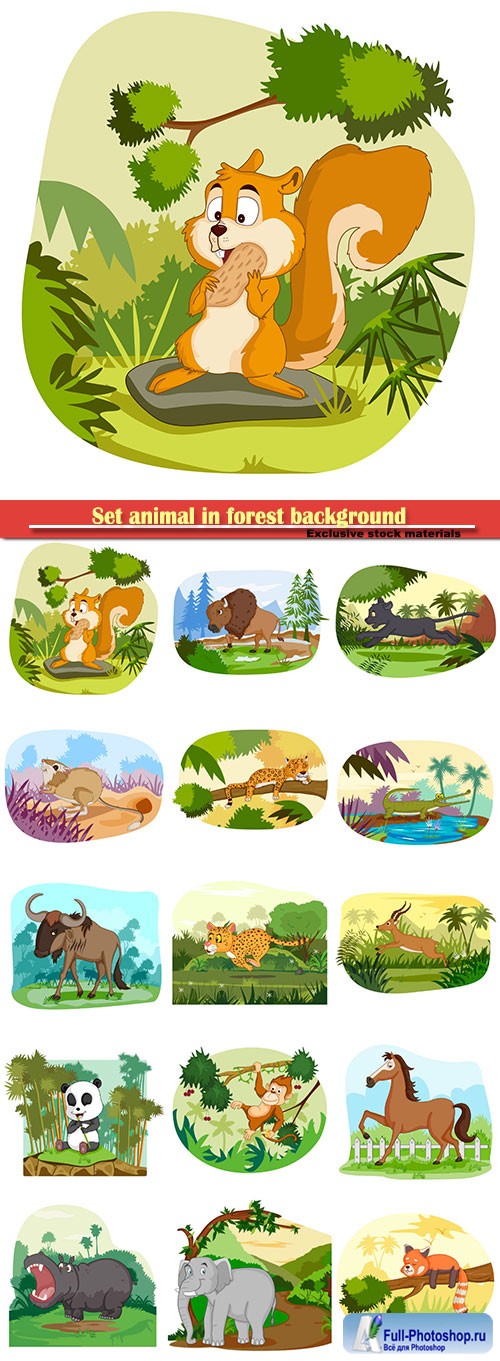 Set animal in forest background in vector