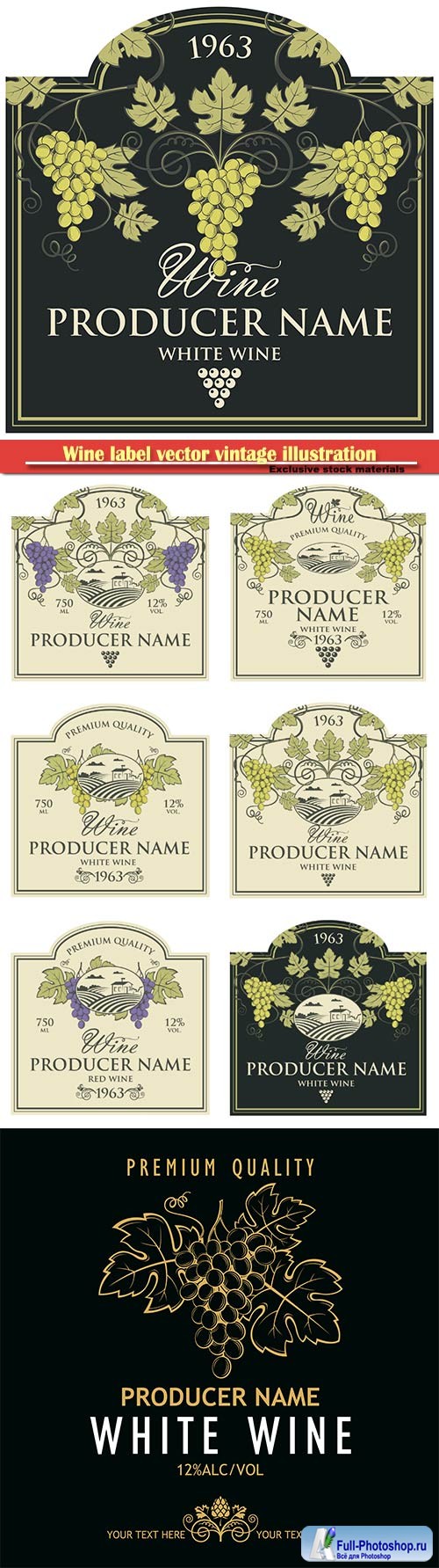 Wine label vector vintage illustration