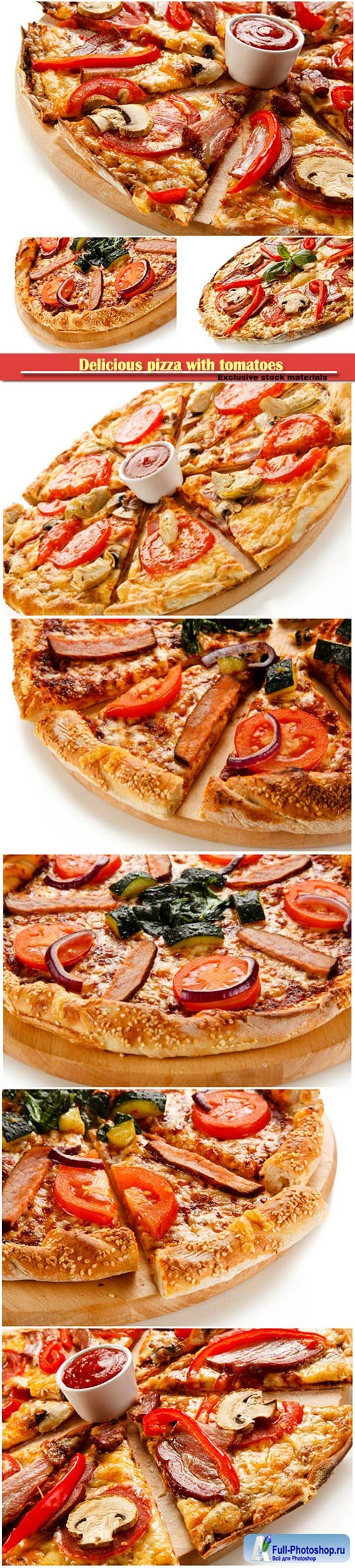 Delicious pizza with tomatoes, peppers and mushrooms