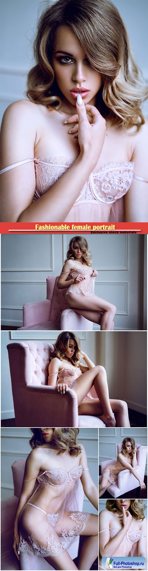 Fashionable female portrait of cute lady in pink robe and panties