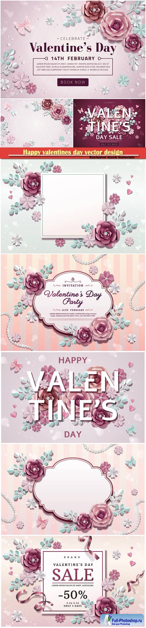 Happy valentines day vector design with heart, balloons, roses in 3d illustration # 6