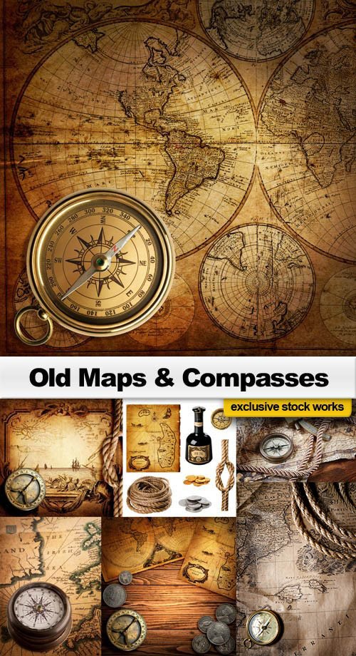 Old Maps & Compasses - 25x JPEGs