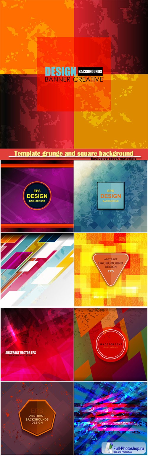 Template grunge and square background vector design