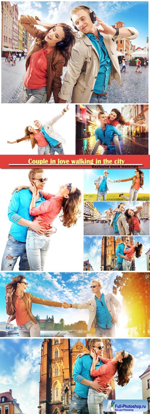 Couple in love walking in the city