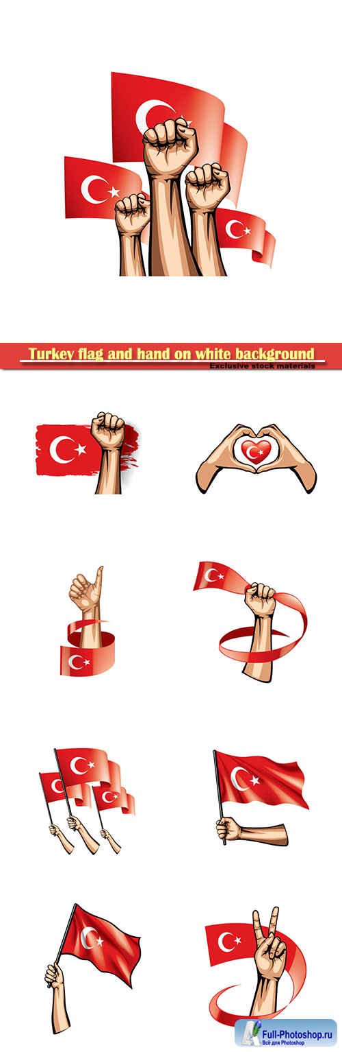 Turkey flag and hand on white background vector illustration