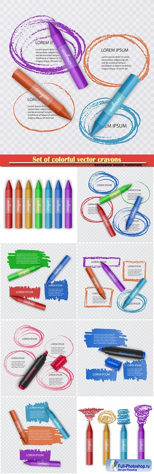 Set of colorful vector crayons