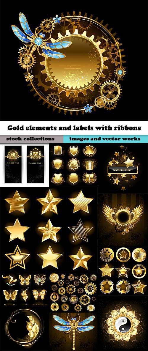 Gold elements and labels with ribbons