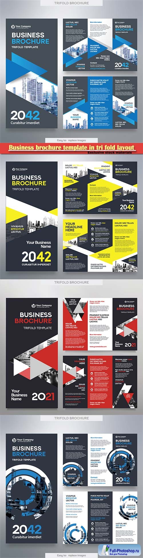 Business brochure template in tri fold layout, corporate design leaflet with replacable image