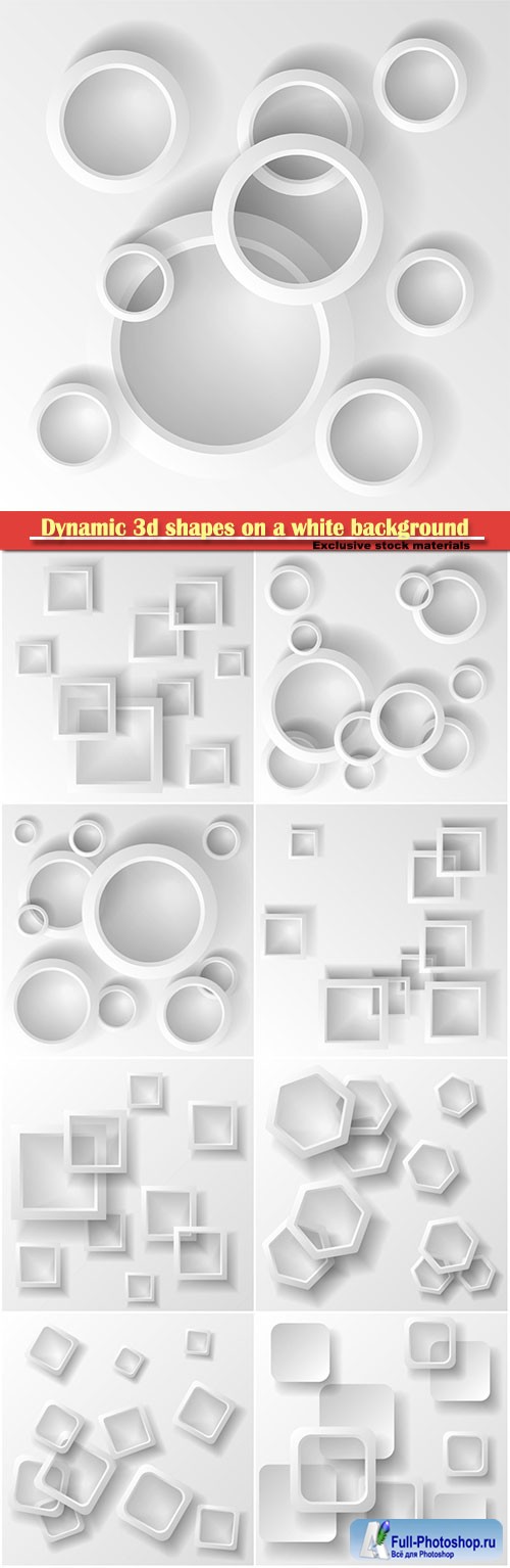 Dynamic 3d shapes on a white background, design for abstract geometric background