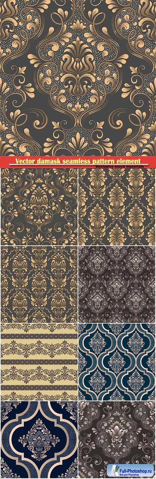 Vector damask seamless pattern element, floral baroque template