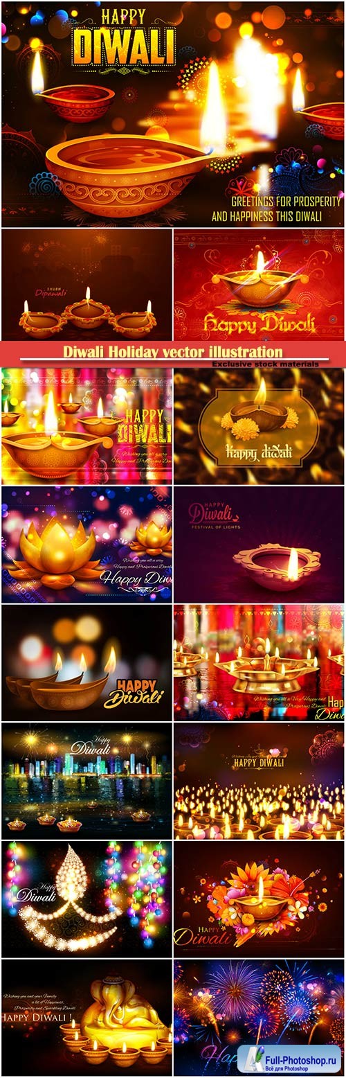 Diwali Holiday vector illustration with burning diya