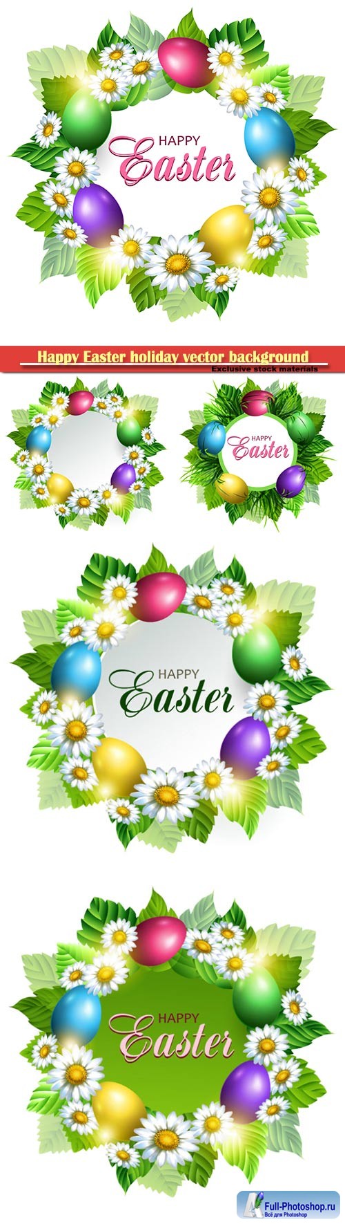 Easter card with eggs and chamomiles, vector spring decorative flowers