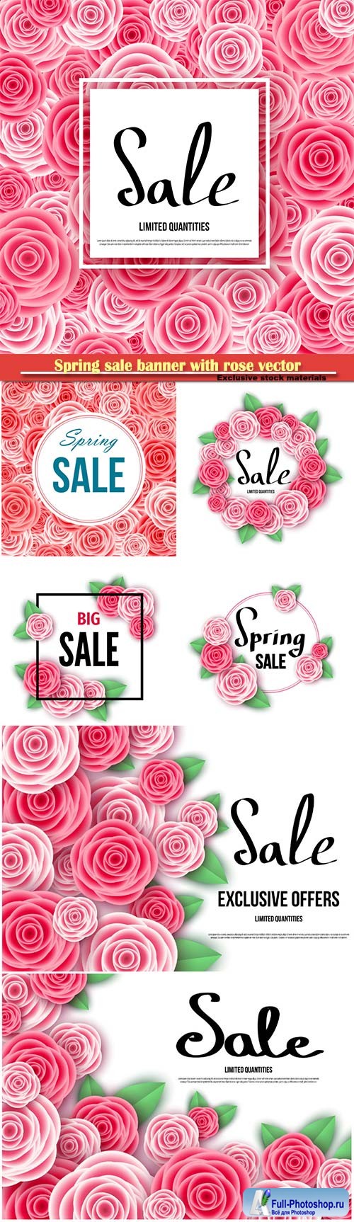 Spring sale banner with rose vector illustration