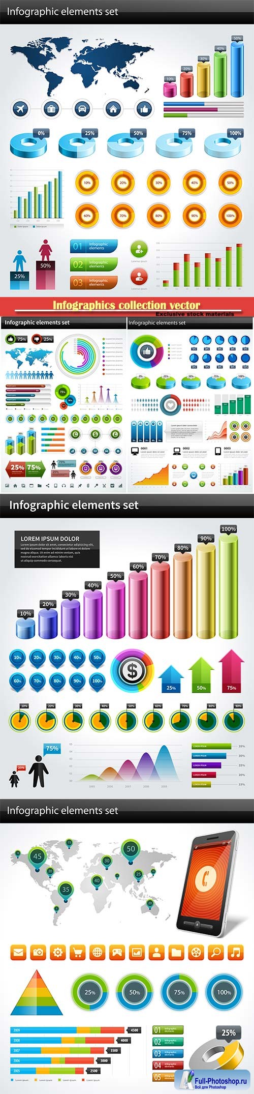 Infographics collection vector graph and charts design elements 