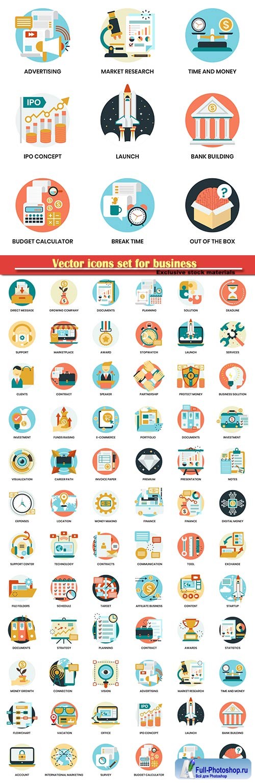 Vector icons set for business, marketing
