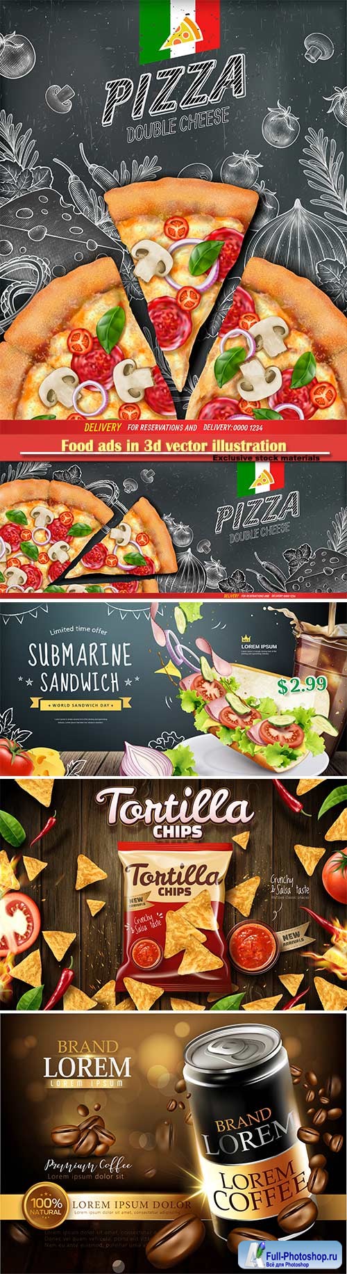 Food ads in 3d vector illustration