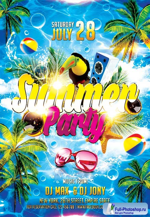 Summer sea party psd flyer template