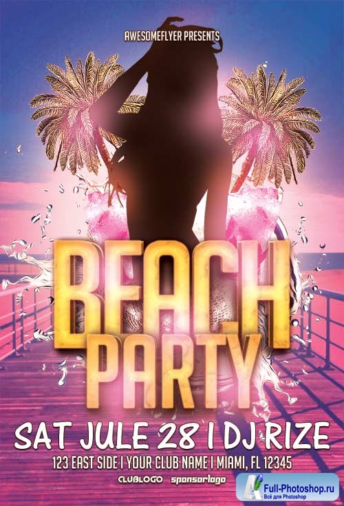 Beach party v1 psd flyer template