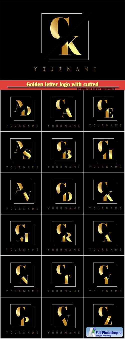 Golden letter logo with cutted and intersected design