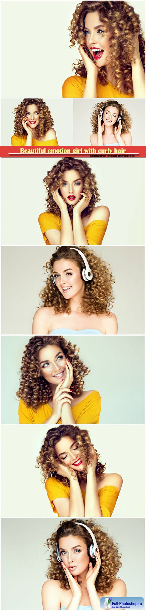 Beautiful emotion girl with curly hair