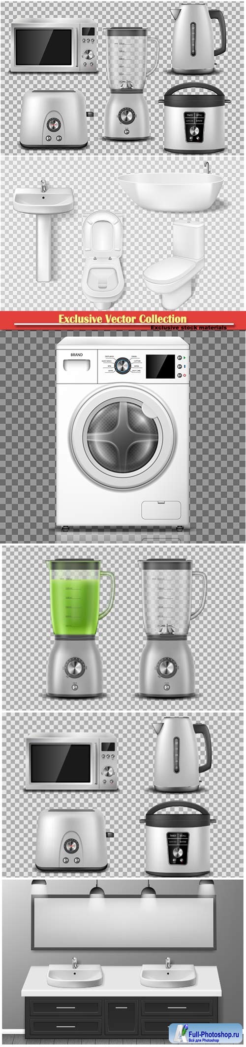 Set of household appliance, kitchen, bathroom appliances,  vector illustration