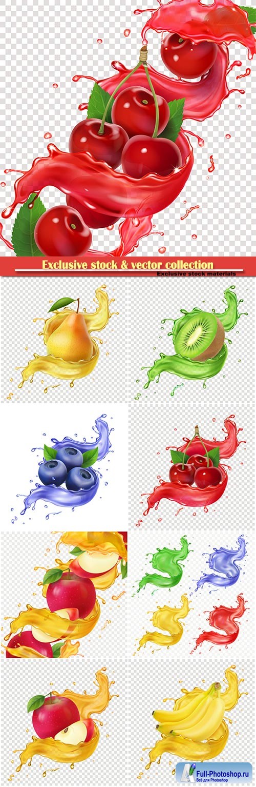 Fresh juice splash for advertising, 3d realistic vector illustration for package design