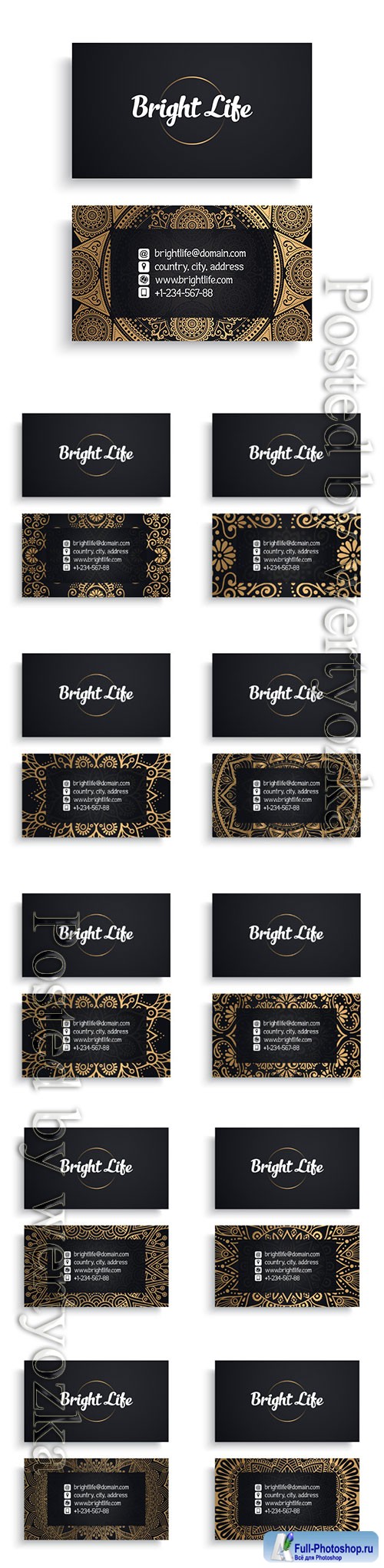 Corporate business card template with ethnic luxury design, boho style