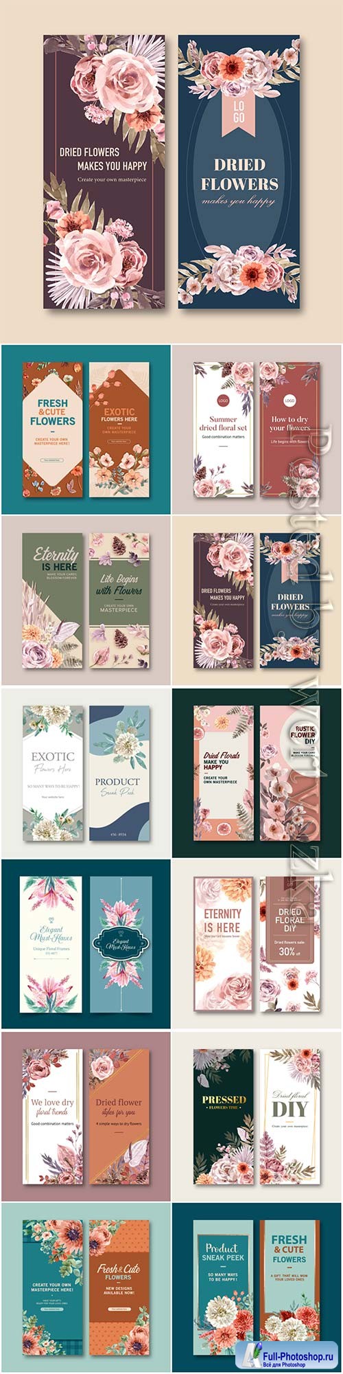 Dried floral flyer template watercolor illustration