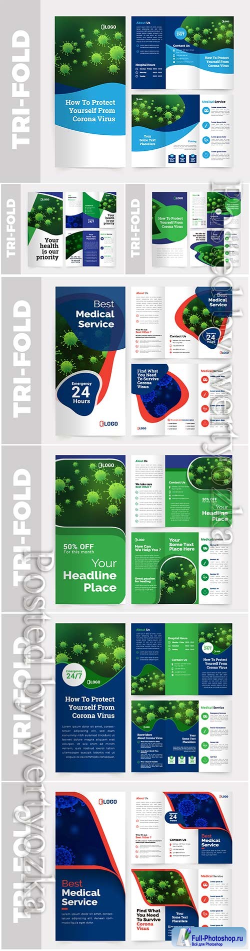 Medical tri-fold brochure vector design template