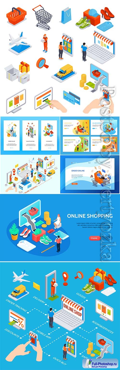 Online shopping isometric set