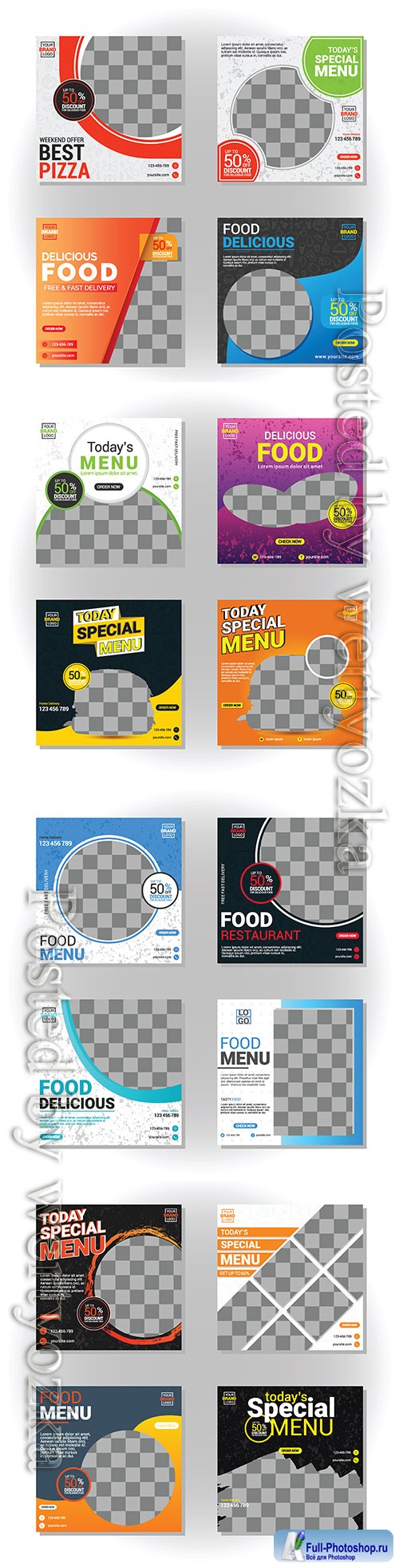 Food social media, post, collection, card, template