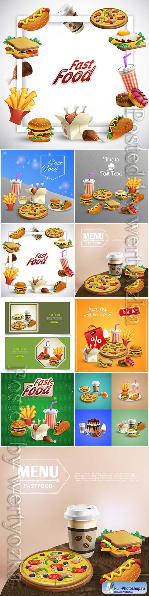 Fast food isometric element vector collection