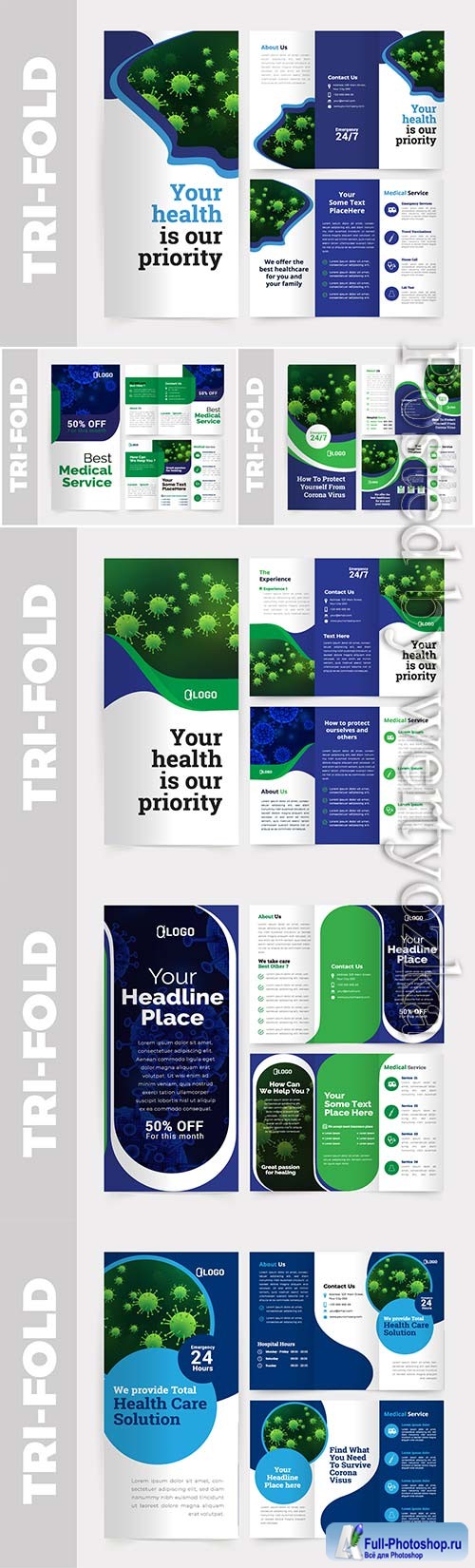 Medical tri-fold brochure design vector template