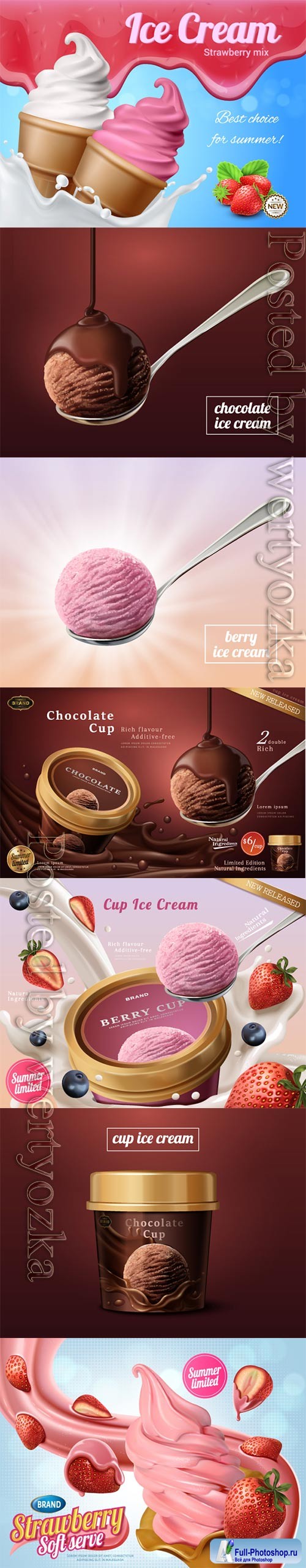 Ice cream advertisement vector collection