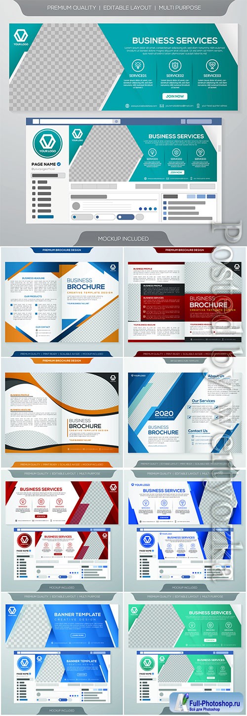 Set of business web banner, promotion kit template, flyer, book cover