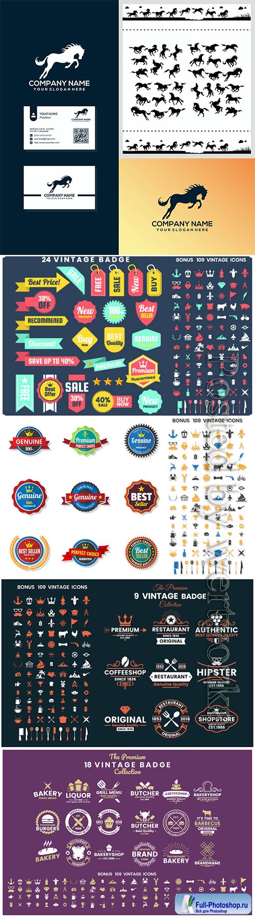 Set of vector logos, labels, emblems, ribbons