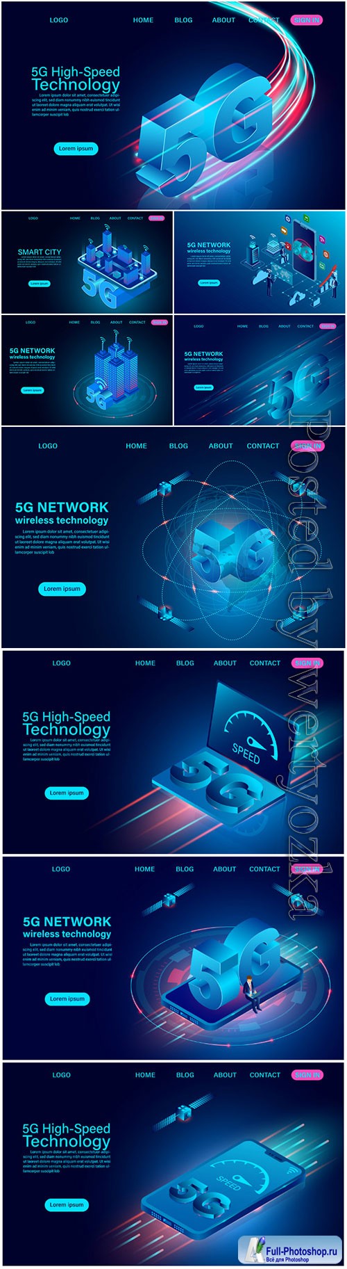 5G network wireless technology high speed isometric flat design vector