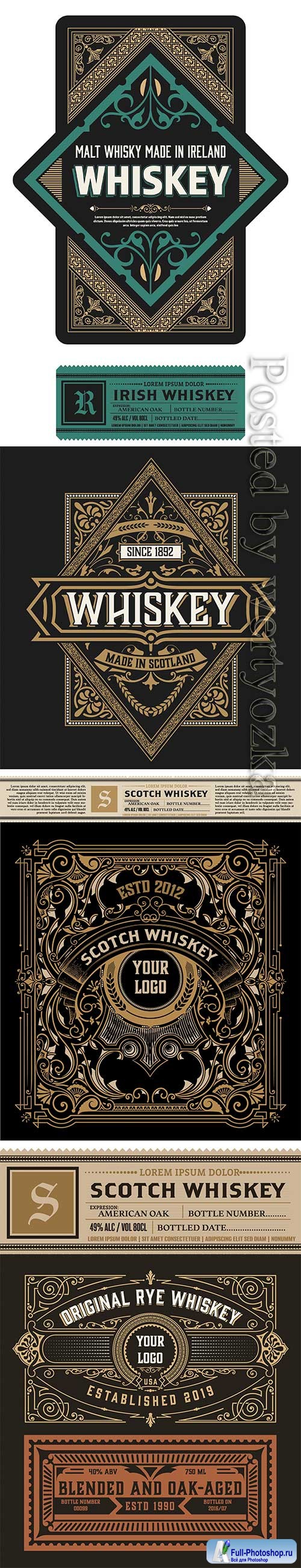 Whiskey vector label with floral details