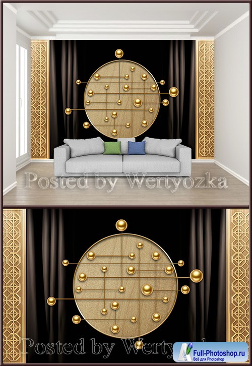 3D psd background wall chinese luxury gold stereo screen line ball