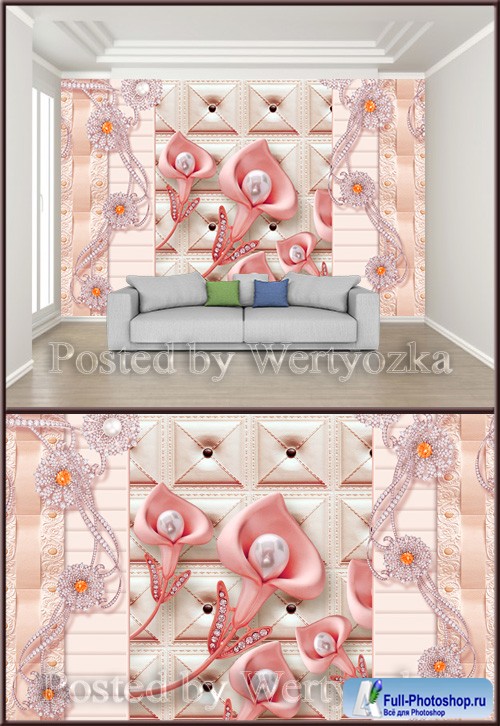 3D psd background wall luxury three dimensional pink pearl flower
