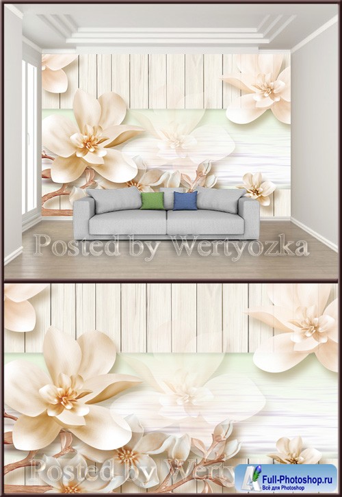 3D psd background wall three dimensional elegant flowers pale