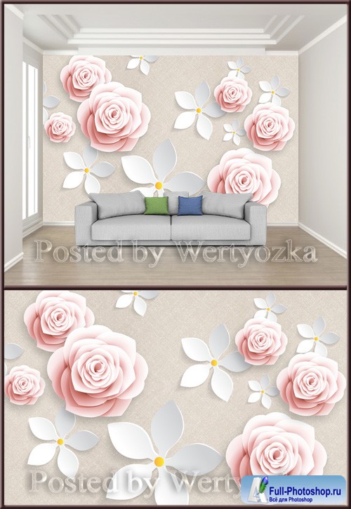 3D psd background wall pink flower rose