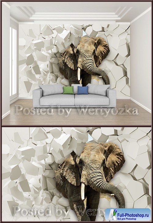 3D psd background wall embossed elephant breaks