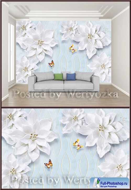 3D psd background wall minimalist embossed floral
