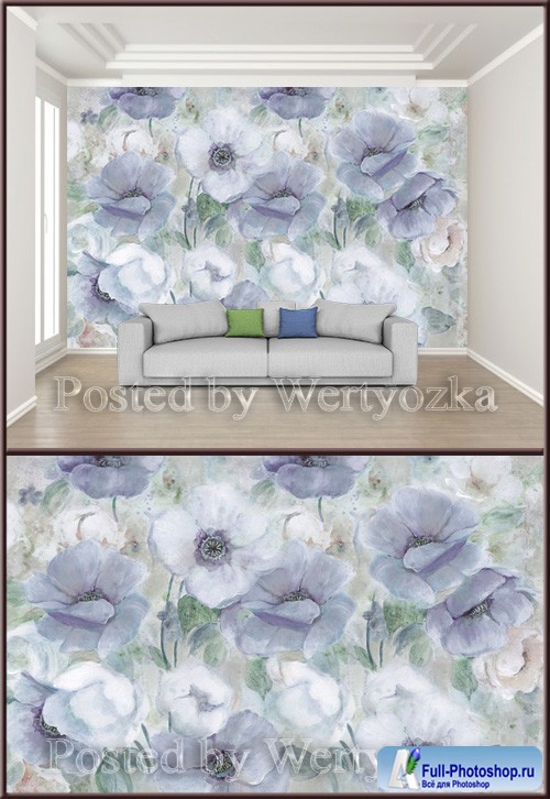 3D psd background wall minimalistic hand drawn floral
