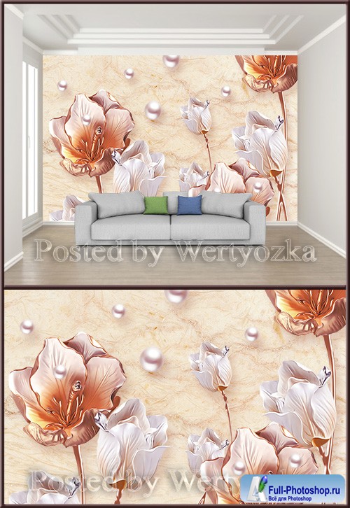 3D psd background wall embossed floral