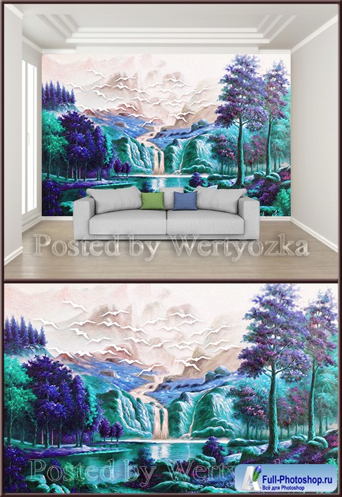 3D psd background wall beautiful oil painting