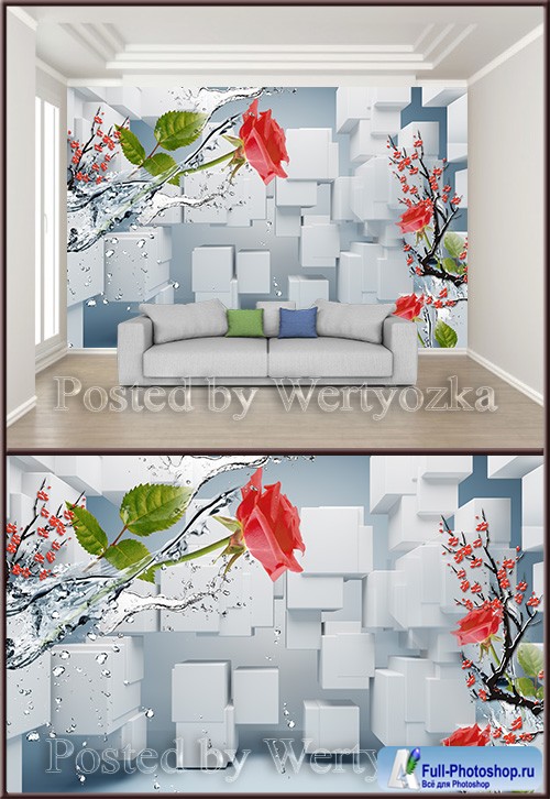 3D psd background wall cubes rose